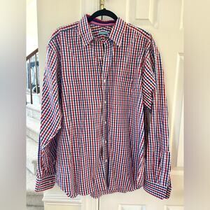 J. McLaughlin Navy & Red Checked Plaid Shirt